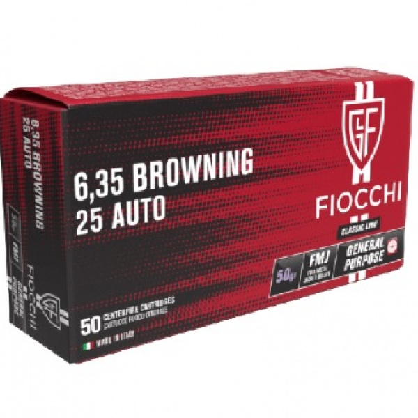 CARTRIDGE FIOCCHI .25AUTO (6.35 Browning) 50gr